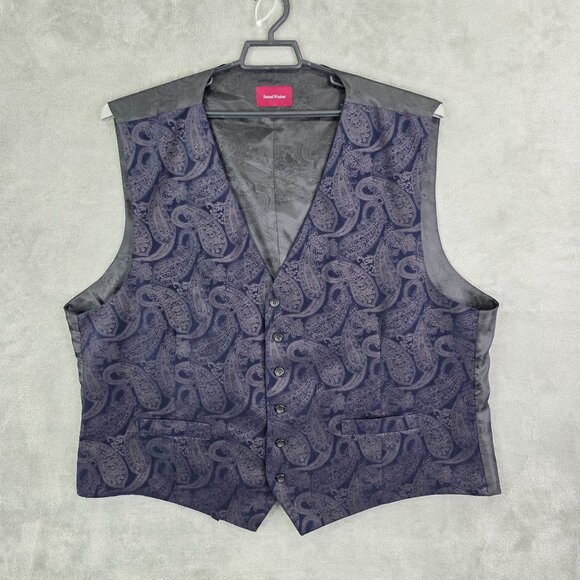 Mens Samuel Windsor Black Navy Paisley Jacquard Waistcoat Vest Button Front 42R - Picture 2 of 8